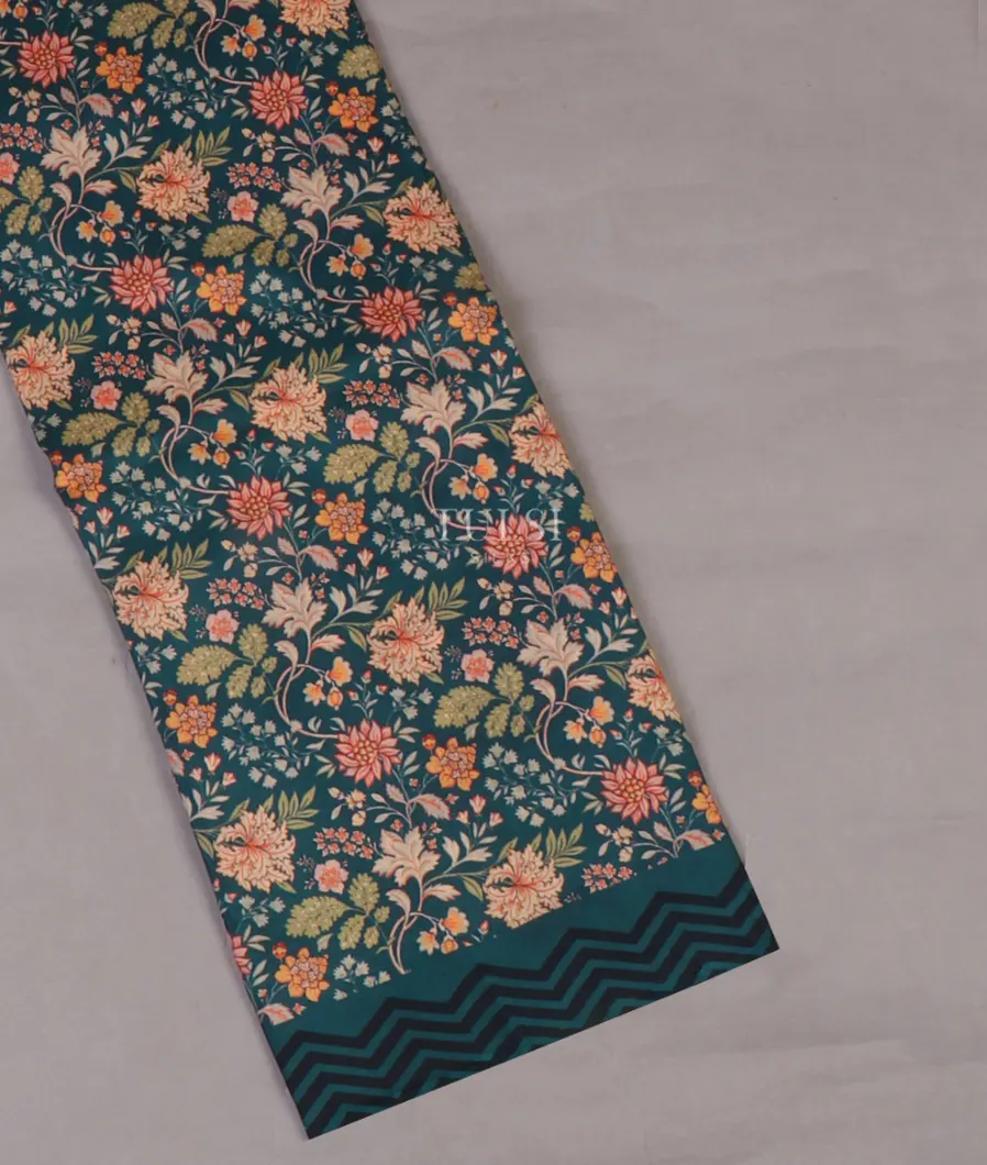 Peacock Blue Printed Silk Saree T638440-image