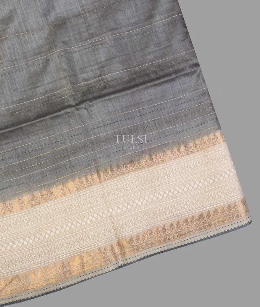 Grey Tussar Embroidery Saree T647389-image