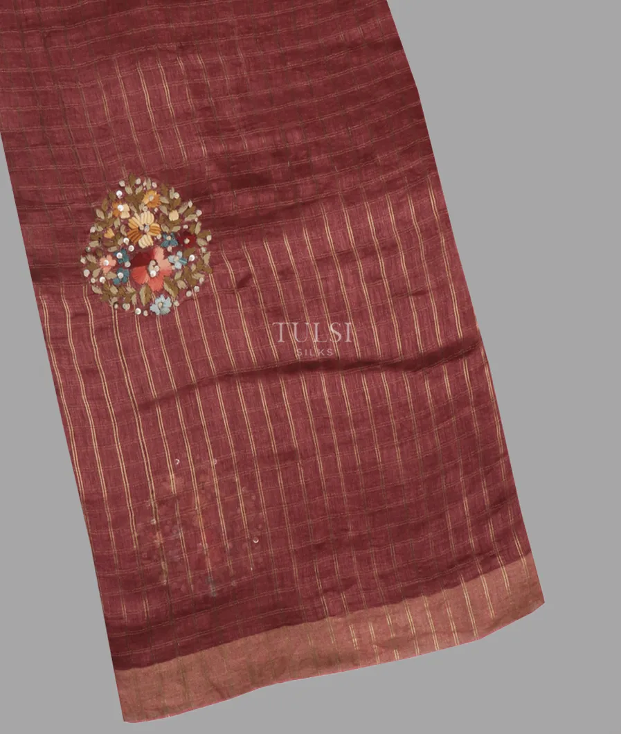 Brown Linen Embroidery Saree T623537-image