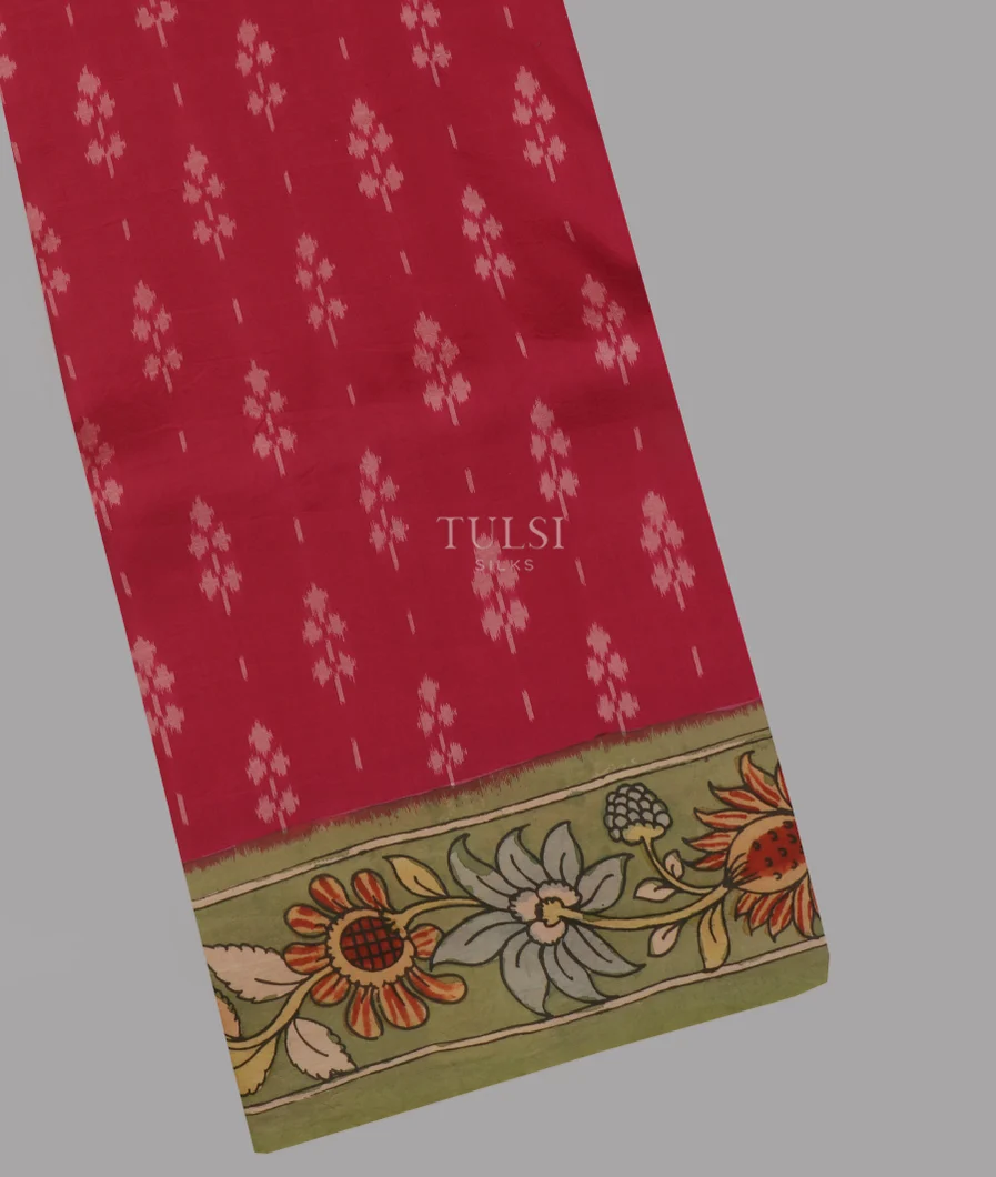 Magenta Ikat Silk With Kalamkari Border and Pallu T557531-1-image