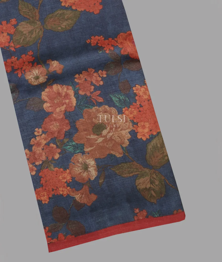 Blue Tussar Printed Saree T641222-image