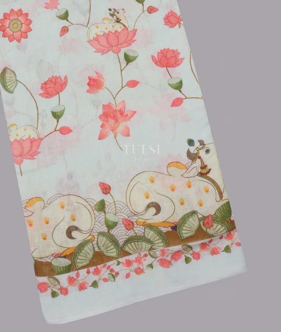 Blue Linen Printed Saree T483758-image