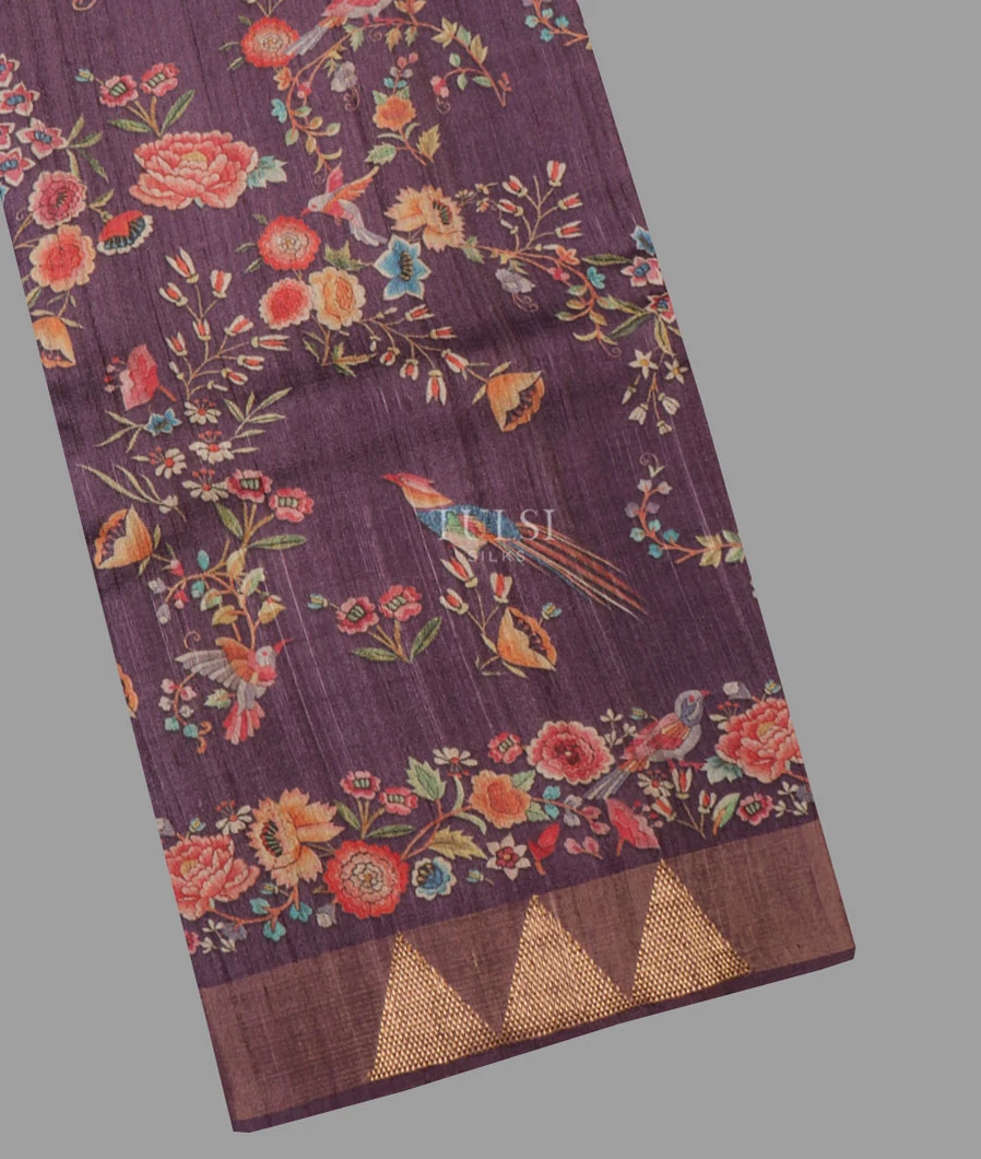 Purple Tussar Printed Saree T640932-image