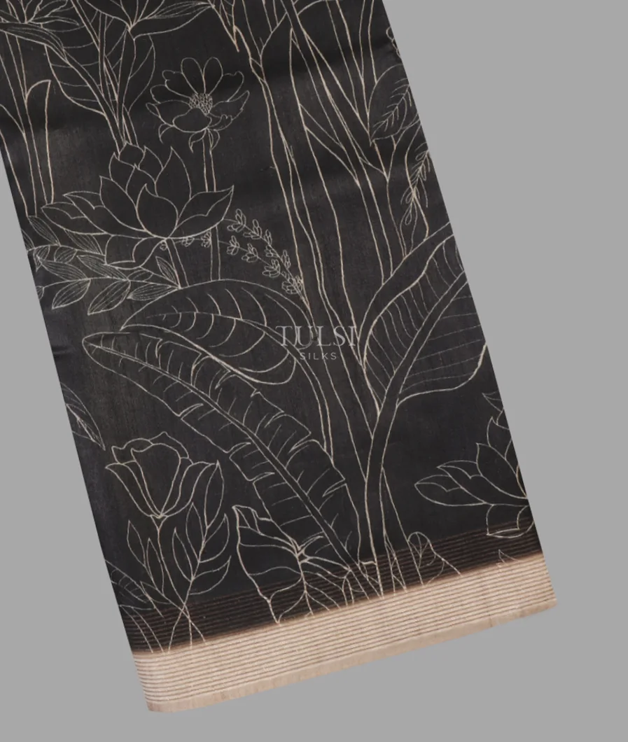 Black Tussar Printed Saree T616241-image