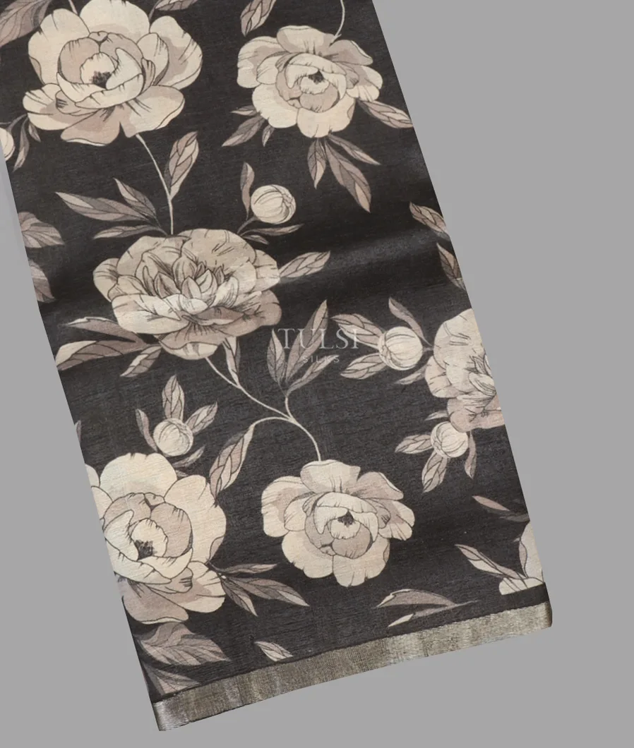 Greyish Black Tussar Printed Saree T572936-image