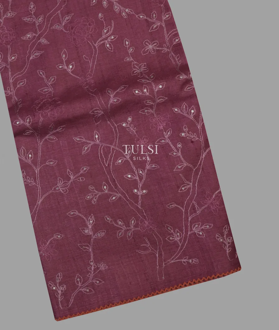 Purple Tussar Embroidery Saree T646472-image