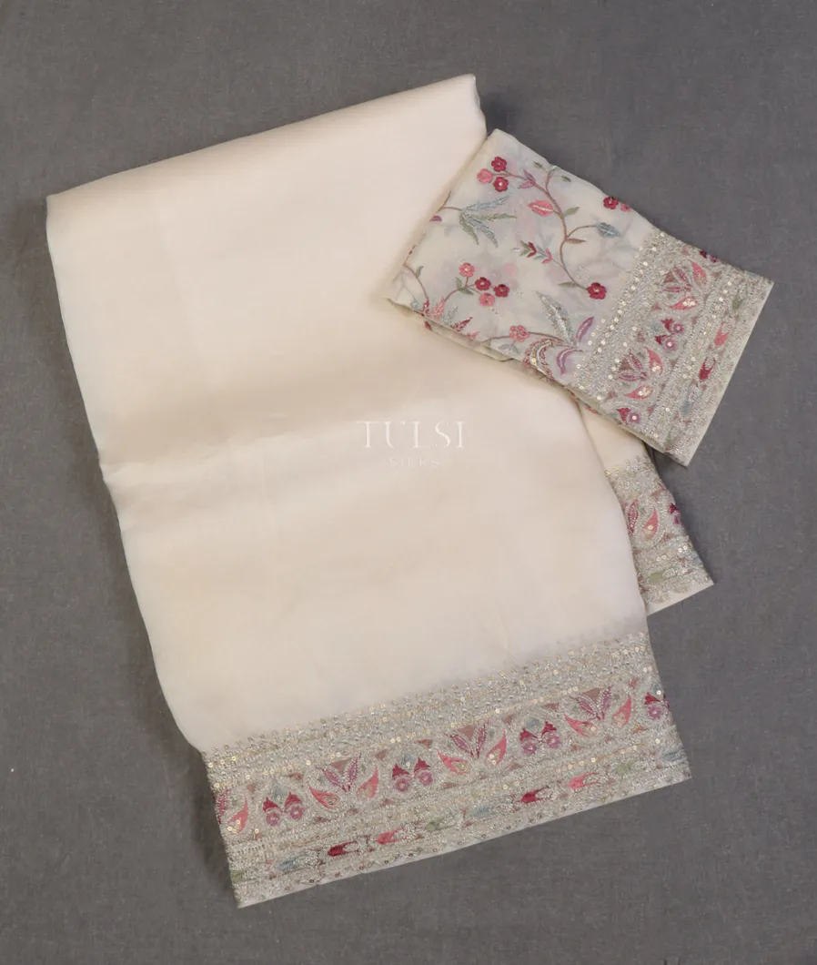 Off-White Kora Organza Embroidery Saree T640074-1-image
