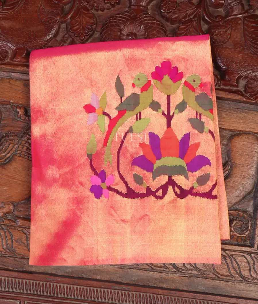 Gold And Pink Paithani Silk Blouse T647164-image