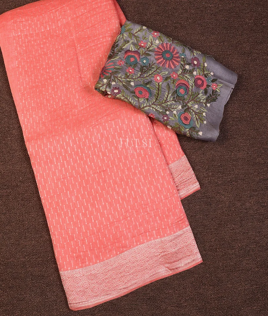 Peach Banaras Linen Saree T647116-image