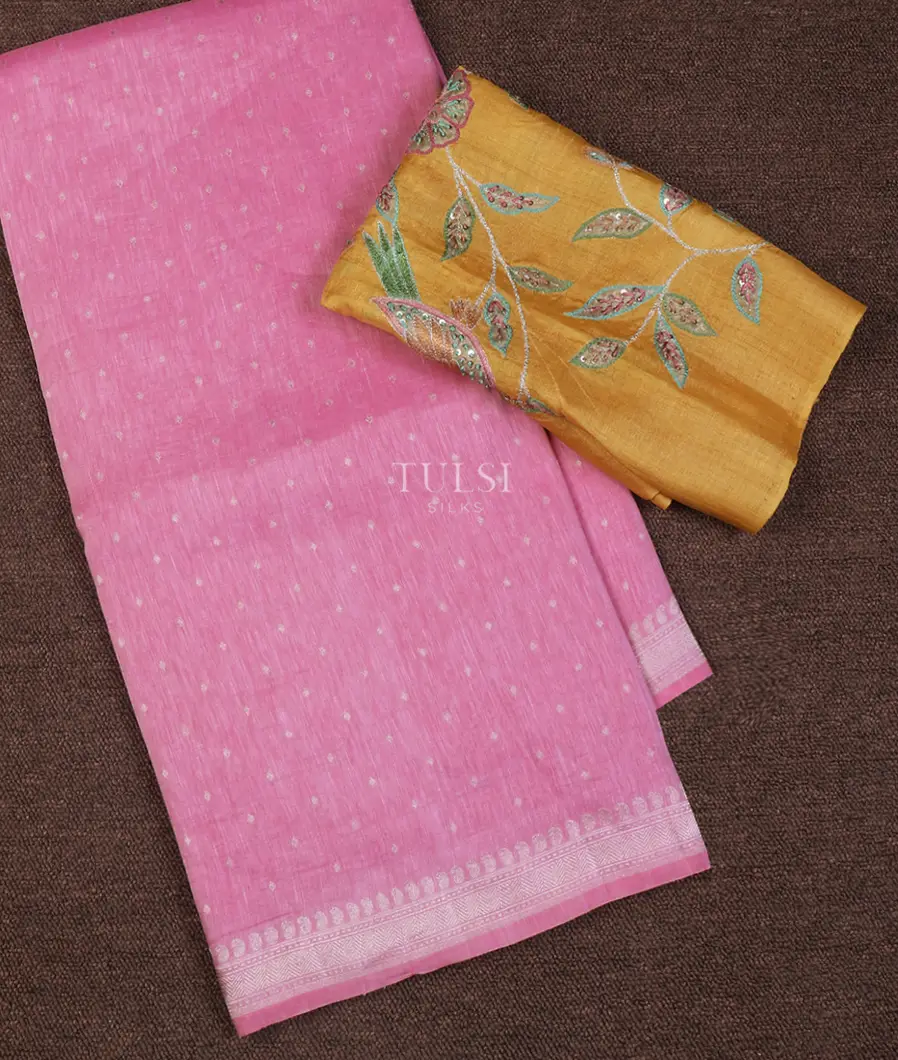Pink Banaras Linen Saree T647119-image