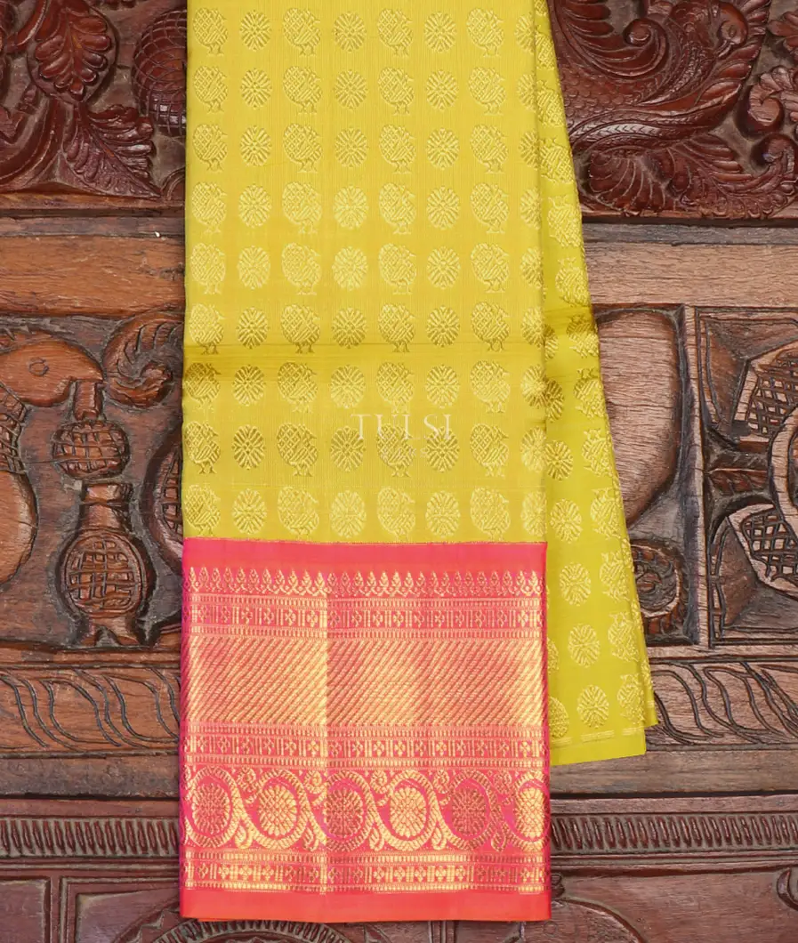 Yellowish Green Kanjivaram Silk Kids Pavadai T611362-1-image