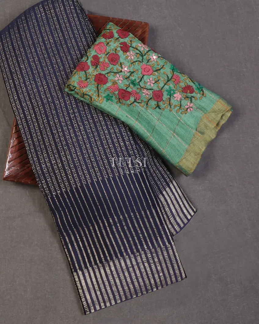 Midnight Blue Mysore Crepe Silk Saree T649842-image