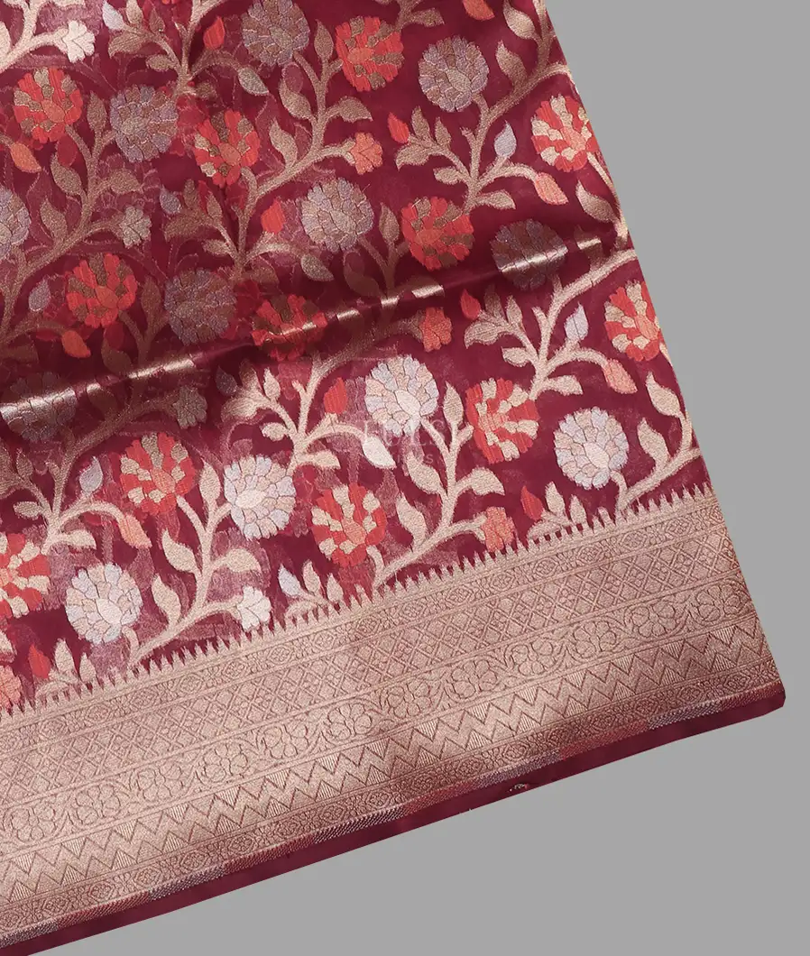 Maroon Banaras Organza Saree T626146-image