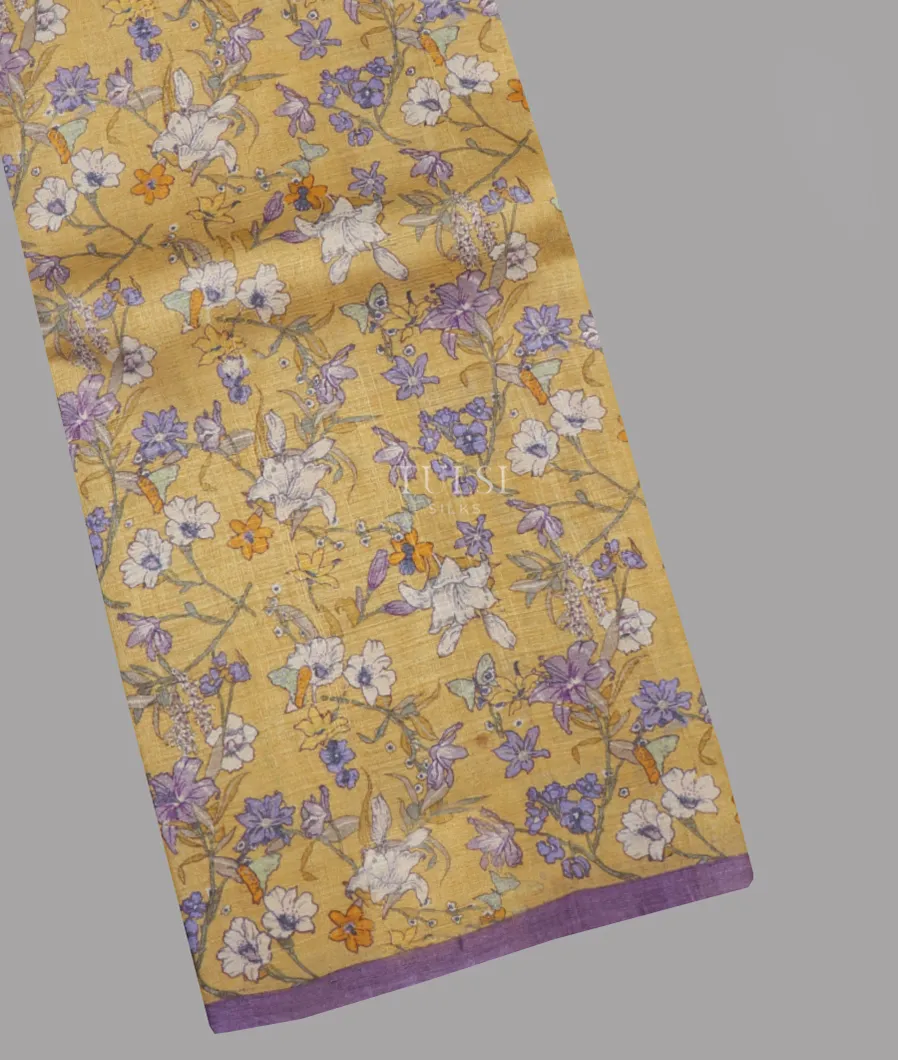 Yellow Tussar Printed Saree T641211-image