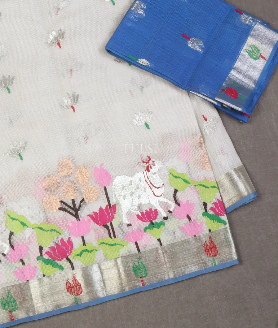 Off-White Zari Kota Saree T634836-image