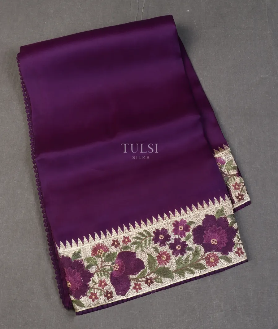 Purple Kora Organza Embroidery Saree T642820-image