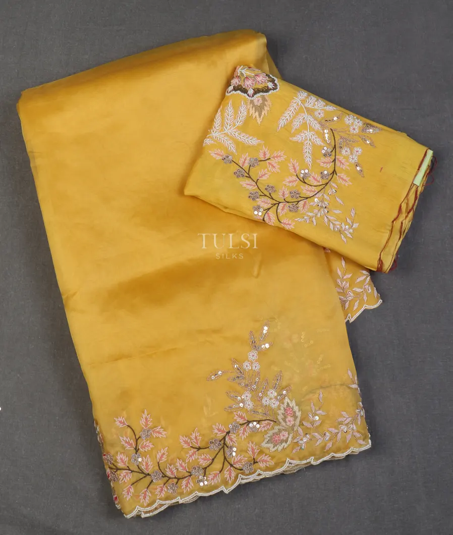 Yellow Kora Organza Embroidery Saree T649959-image
