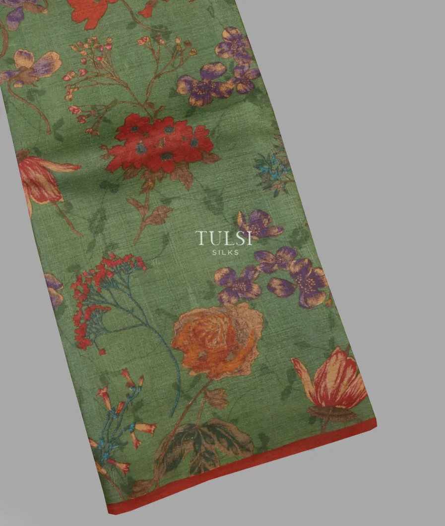 Green Tussar Printed Saree T641196-image