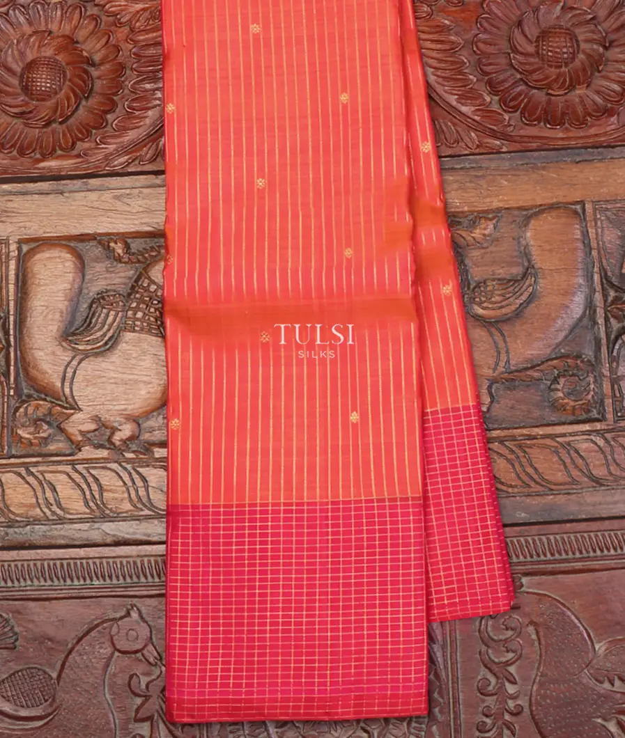 Orangish Pink Kanjivaram Silk Saree T646587-image