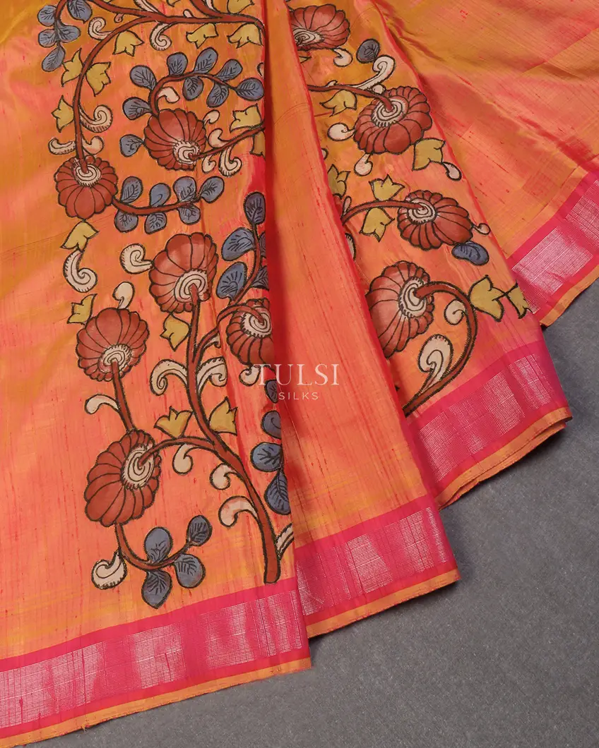 orangish-pink-kanjivaram-kalamkari-patchwork-saree-t650046-t650046-b