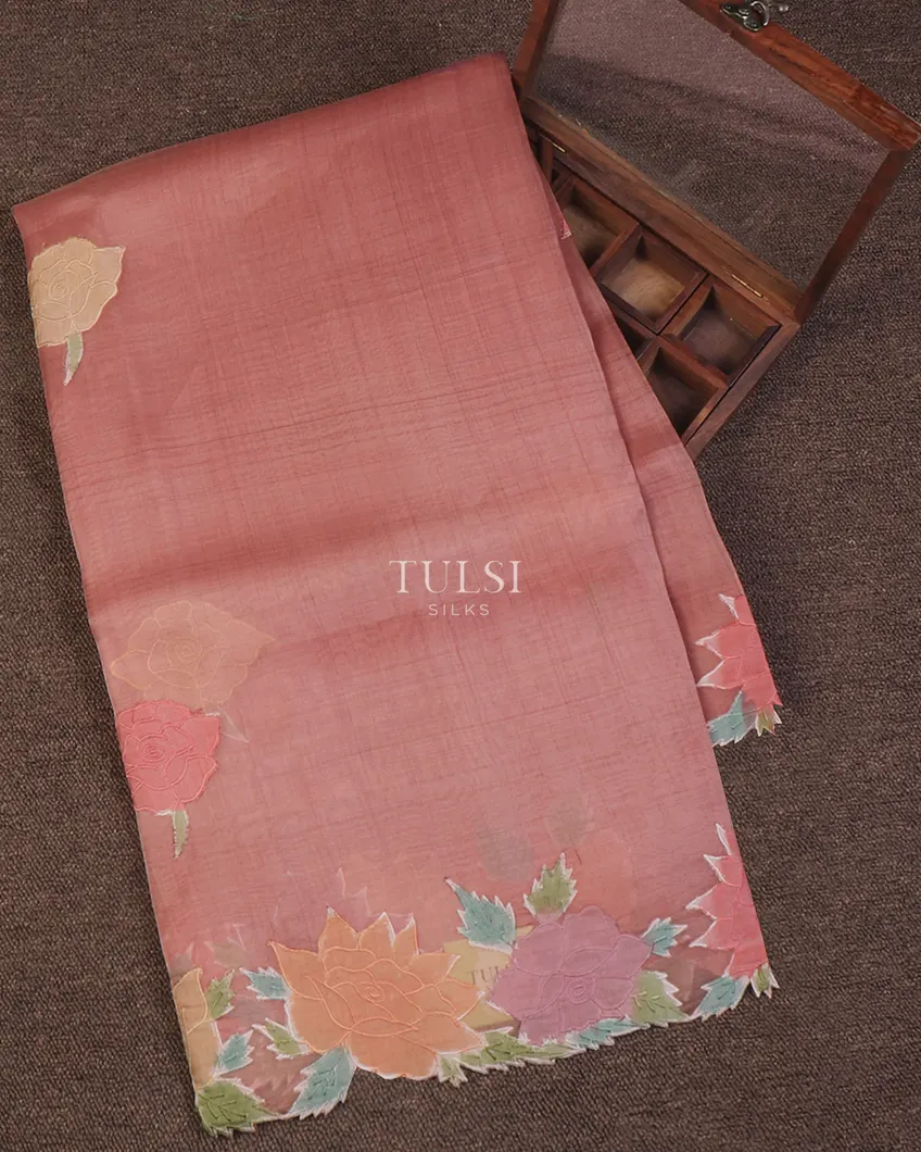 Pink Kora Organza Embroidery Saree T649685-image