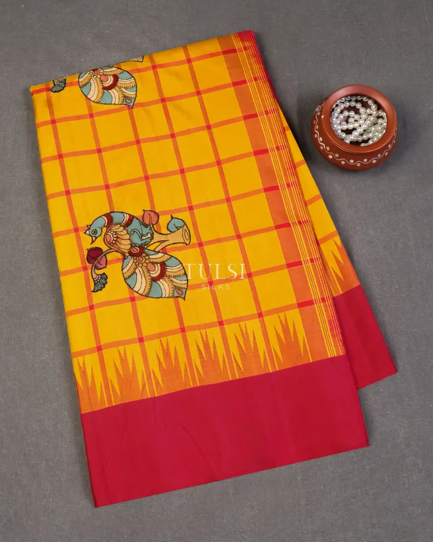 Yellow Kanjivaram Kalamkari Patchwork Saree T650041-image