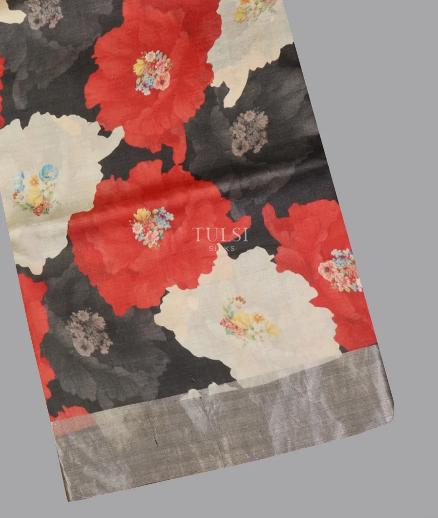 Blackish Grey Tussar Printed Saree T645709-image