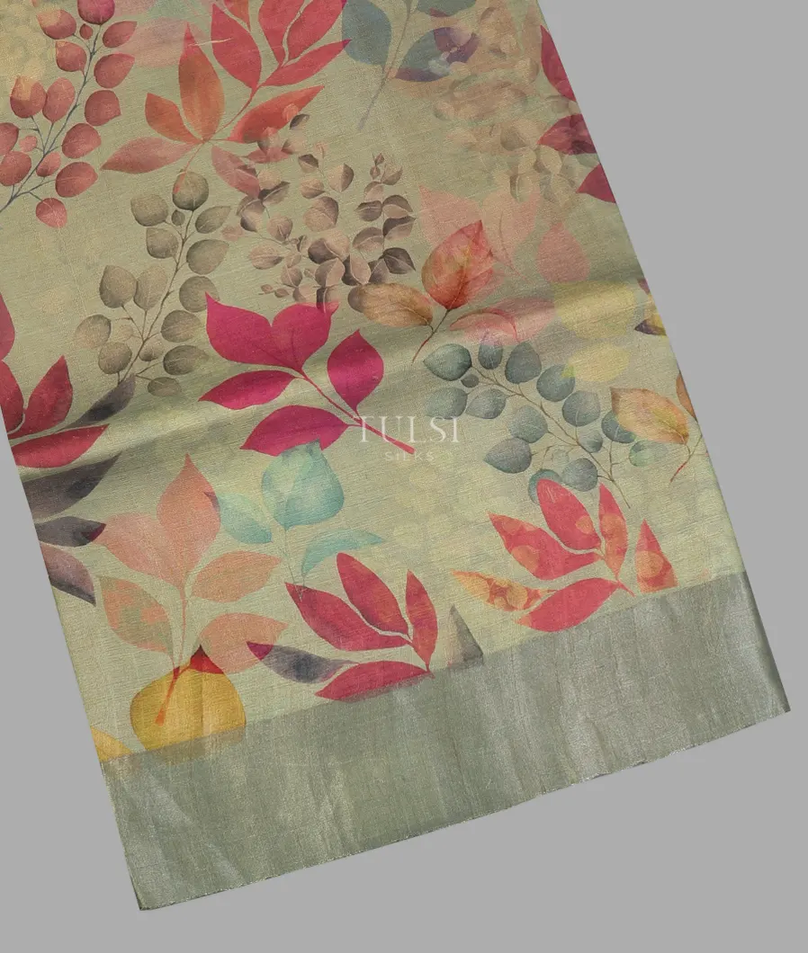 Greenish Grey Tussar Printed Saree T608339-image