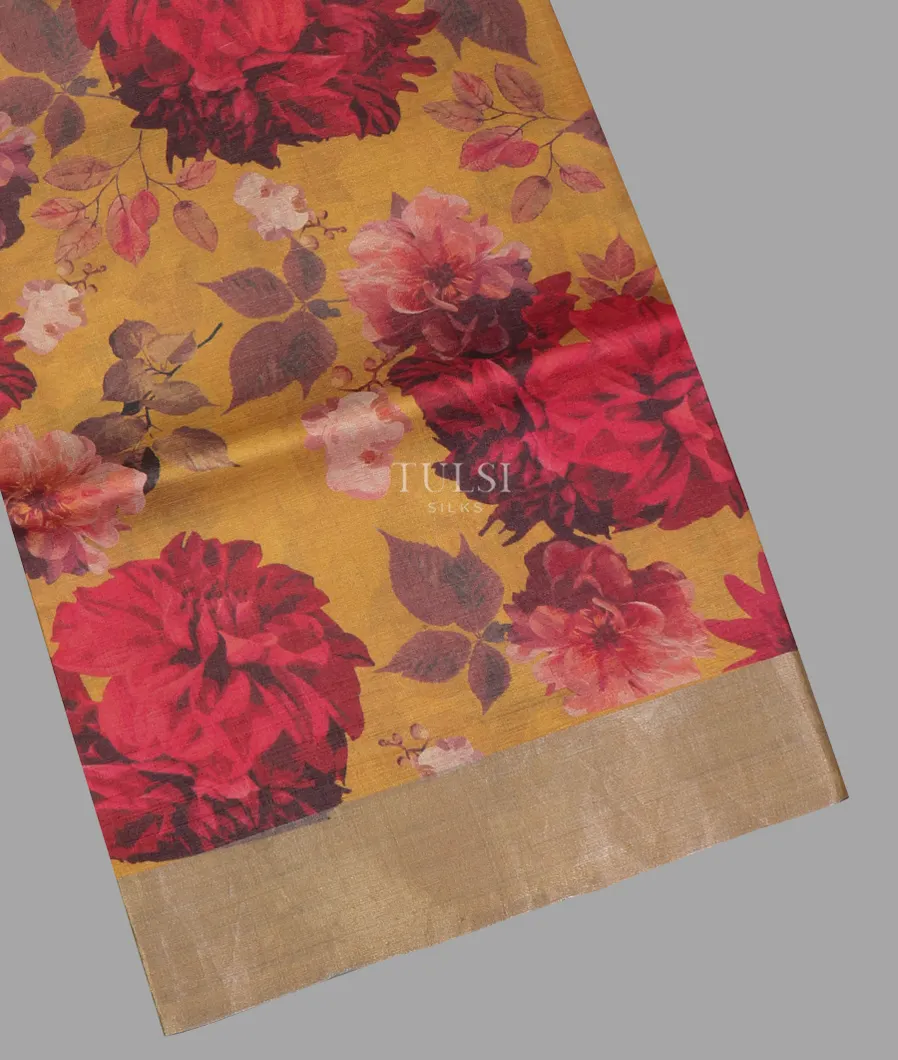 Yellow Tussar Printed Saree T645716-image