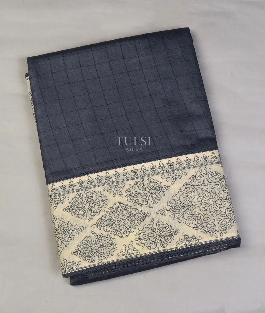 Blue Tussar Embroidery Saree T641472-image