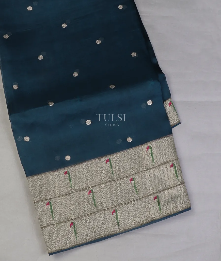 Blue Kora Organza Embroidery Saree T651371-image