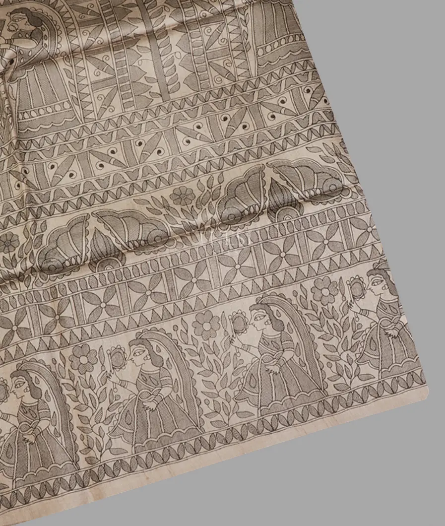 Beige Tussar Printed Saree T567954-image