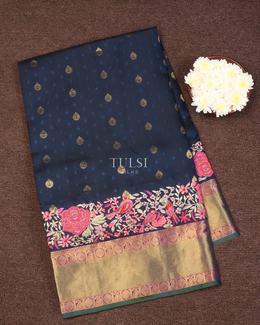 Blue Soft Silk Embroidery Saree T651464-image