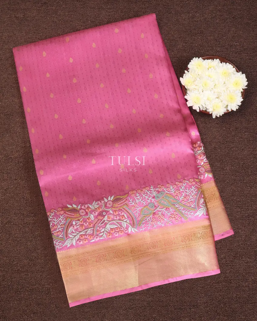 Pink Soft Silk Embroidery Saree T651462-image