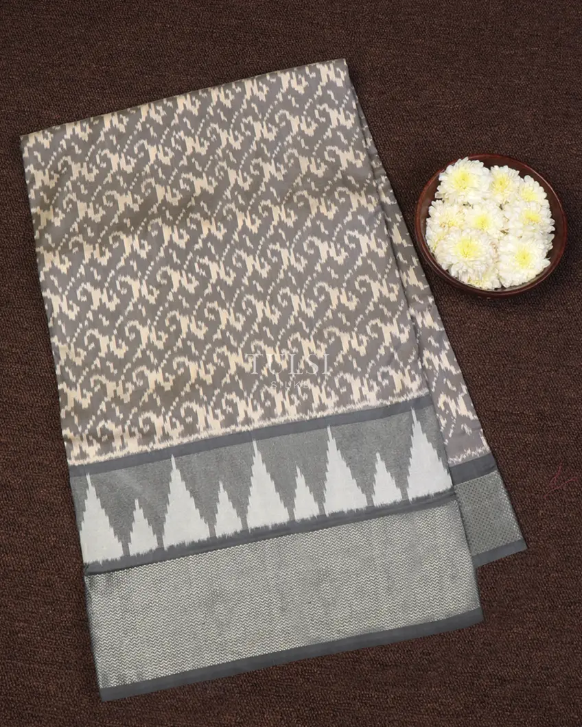 Grey Ikat Silk Saree T596539-image