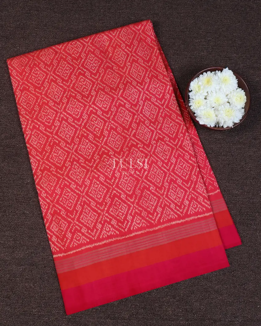 Orangish Pink Ikat Silk Saree T651591-image