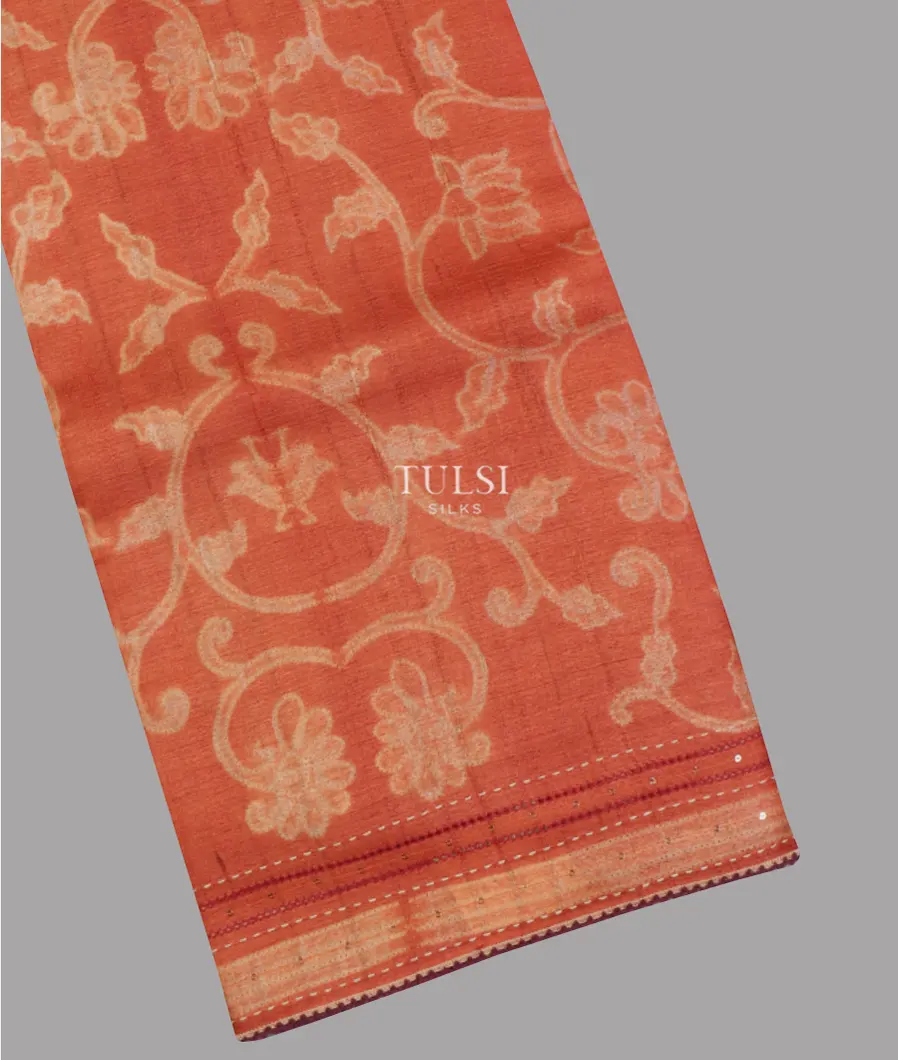 Orange Tussar Printed Saree T636733-image