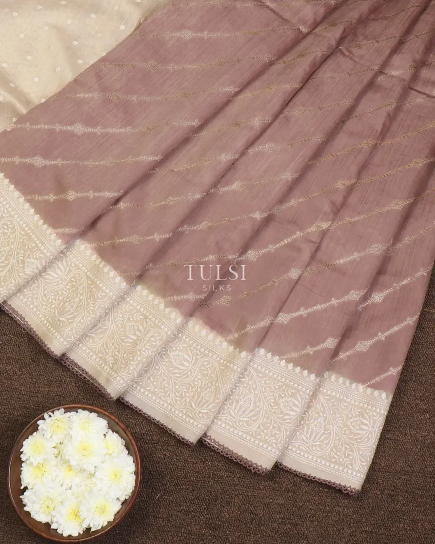 Dusty Pink Tussar Embroidery Saree T644821-image