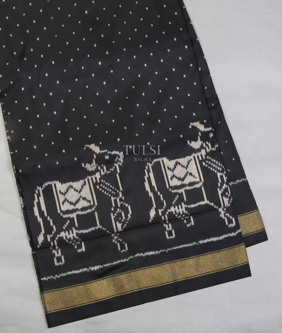 Black Ikat Silk Saree T635345-image