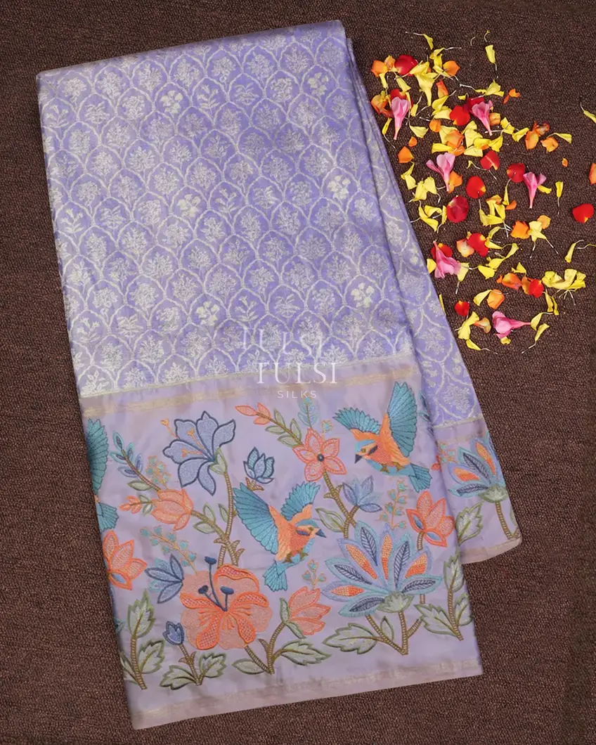 Lavender Tissue Kanjivaram Embroidery Silk Saree T617732-image