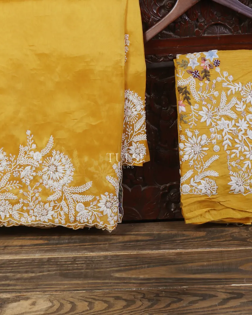 Yellow Kora Organza Embroidery Saree T609411-image