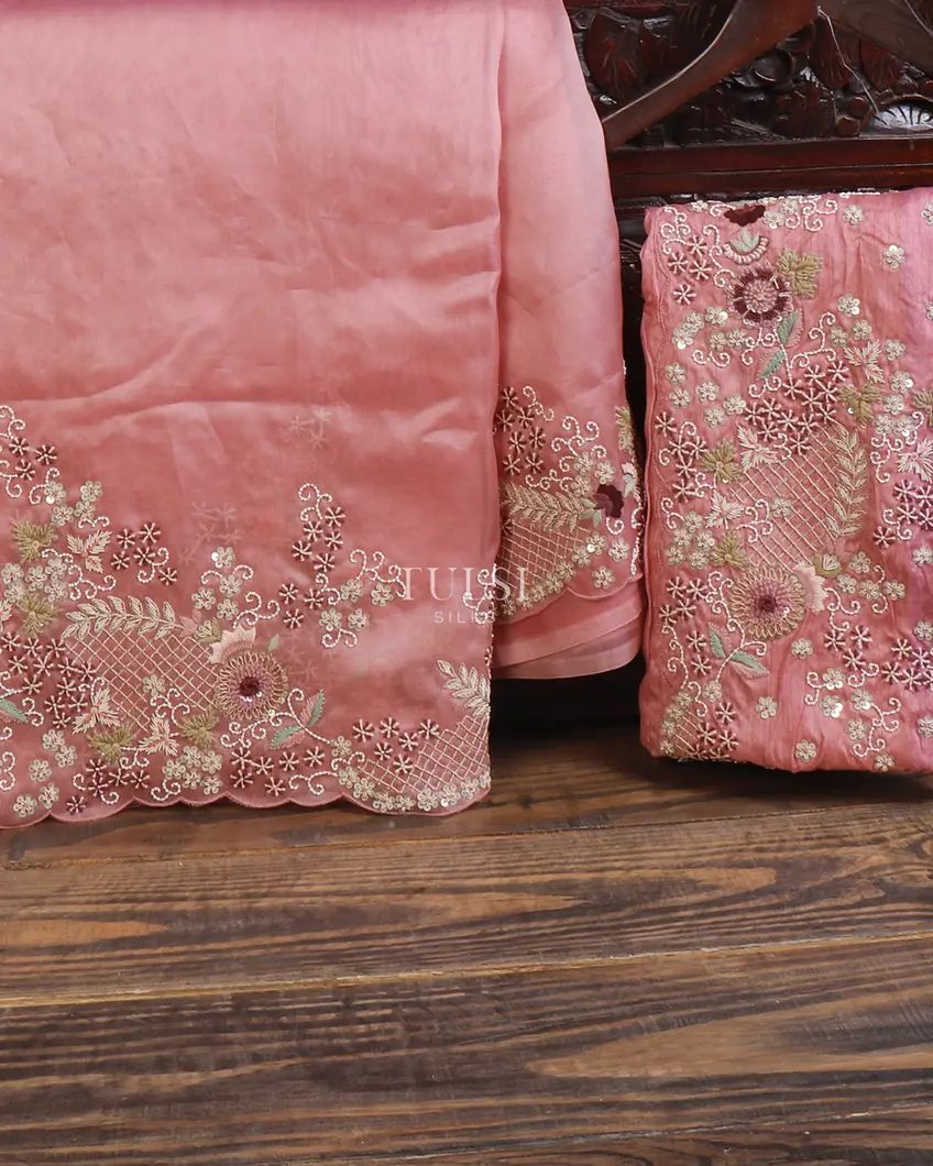 Pink Kora Organza Embroidery Saree T649954-image