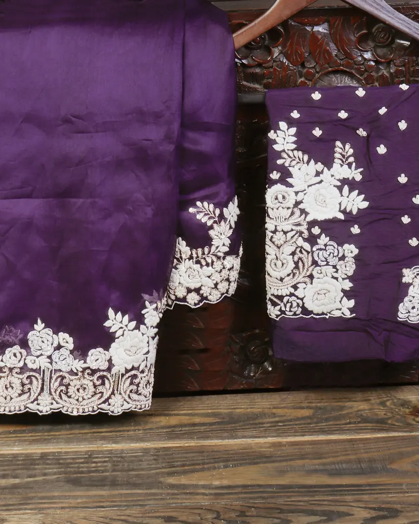 Purple Kora Organza Embroidery Saree T649951-image