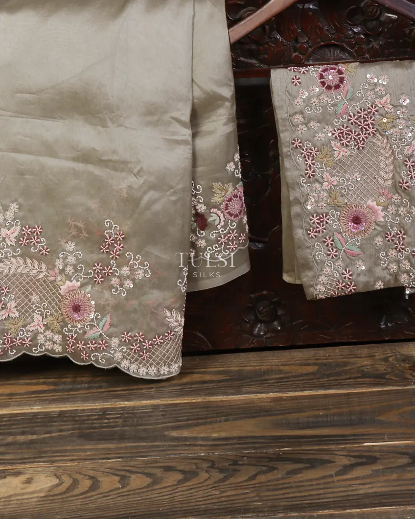 Grey Kora Organza Embroidery Saree T649953-image