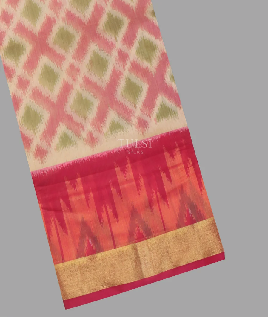 Beige Pochampalli Silk Cotton Saree T650348-image