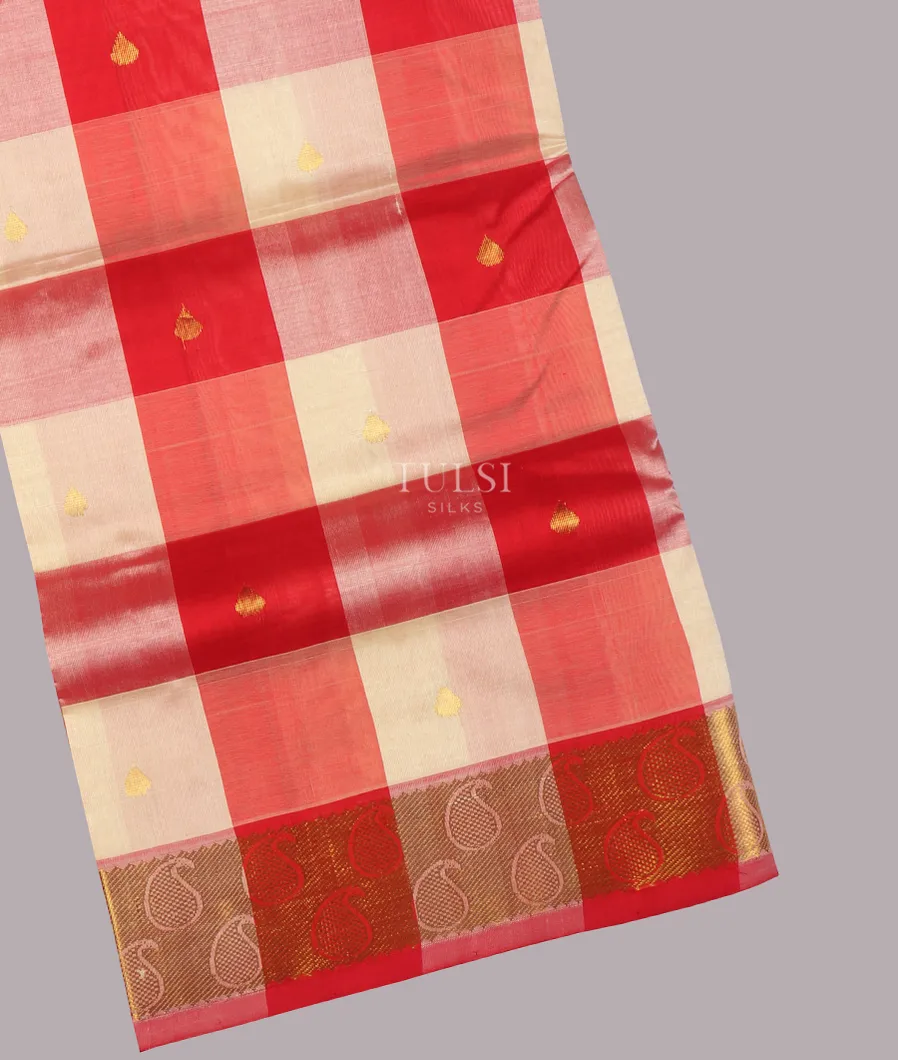 Off-White and Red Silk Cotton Saree T647246-image