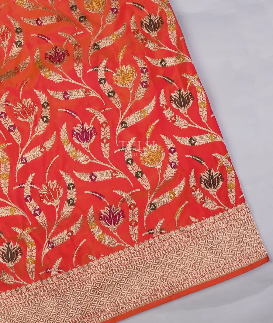Orangish Pink Banaras Silk Saree T643914-image