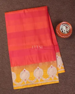 Pinkish Orange Soft Silk Embroidery Saree T641760-image