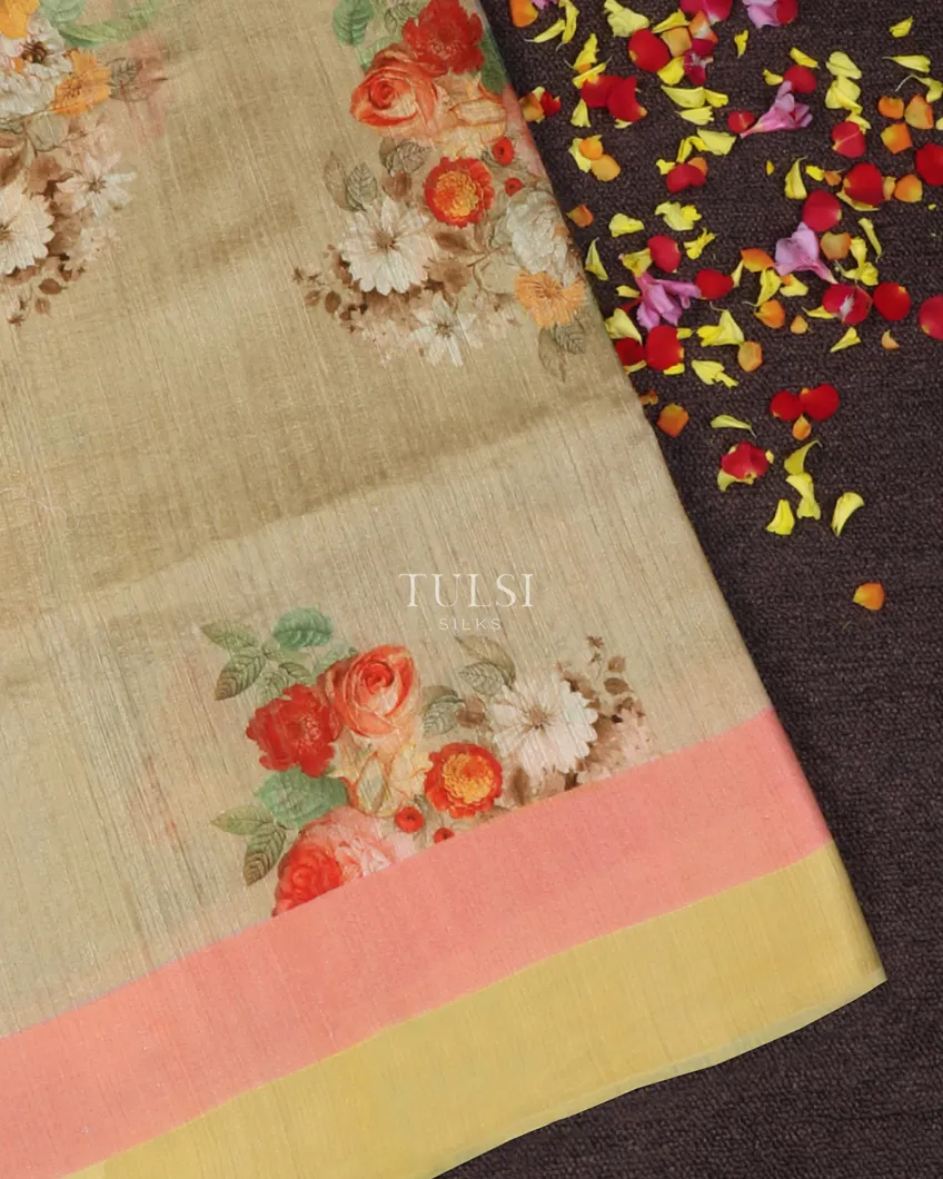 Beige Tussar Printed Saree T645745-image