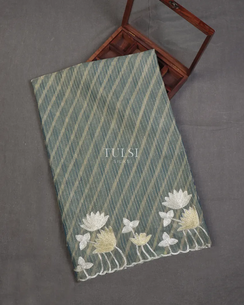 Bluish Grey Mysore Georgette Tissue Silk Saree T644791-image